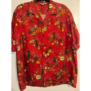 VTG Pacific Legend Hawaiian Shirt Size 2XL XXL Red Christmas Santa pineapple Hul